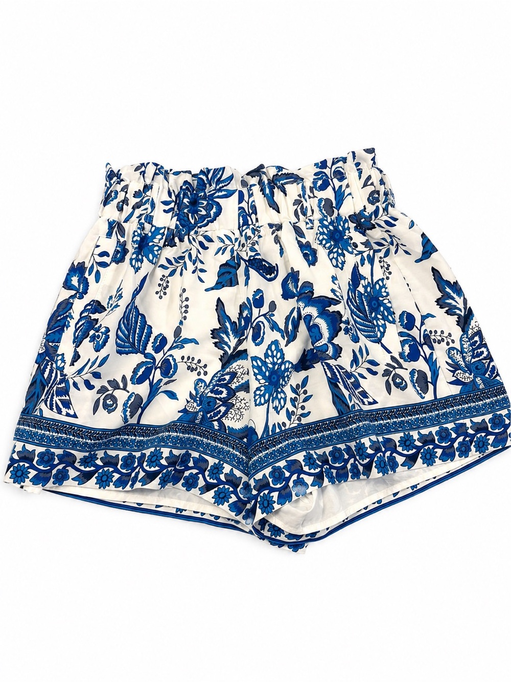 Sugarlips White Shorts with Blue Floral Border Print